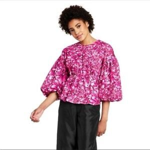 NWT Kika Vargas X Target Floral Scallop Back Blouse Pink- M